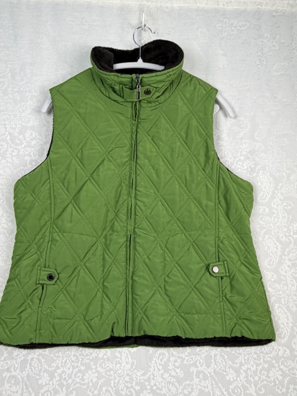 Women's L Weatherproof Quilted Fleece Lined Vest Zip Puffer Sleeveless Outdoor